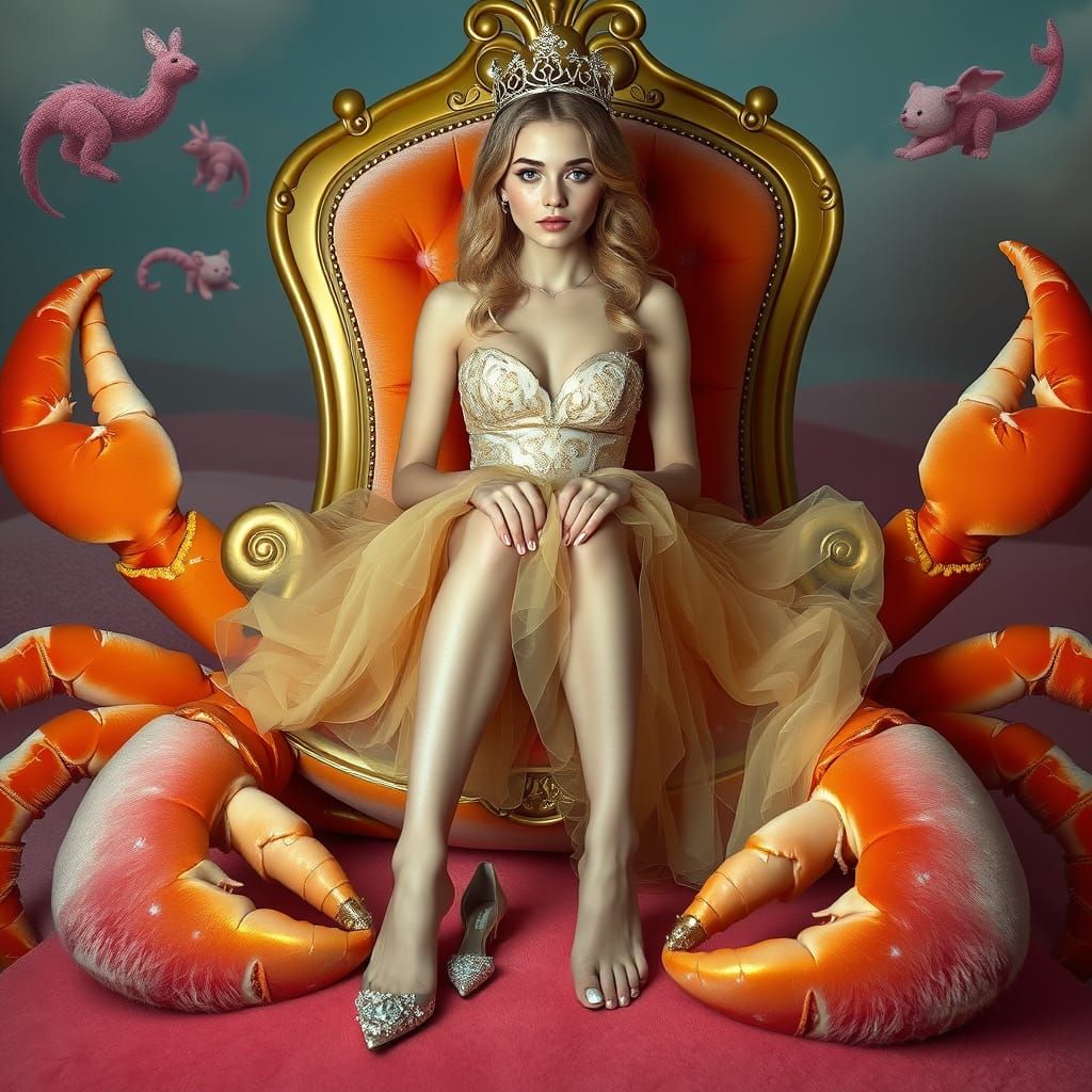 Woman on Plush Crab Throne: Fantasy Portrait