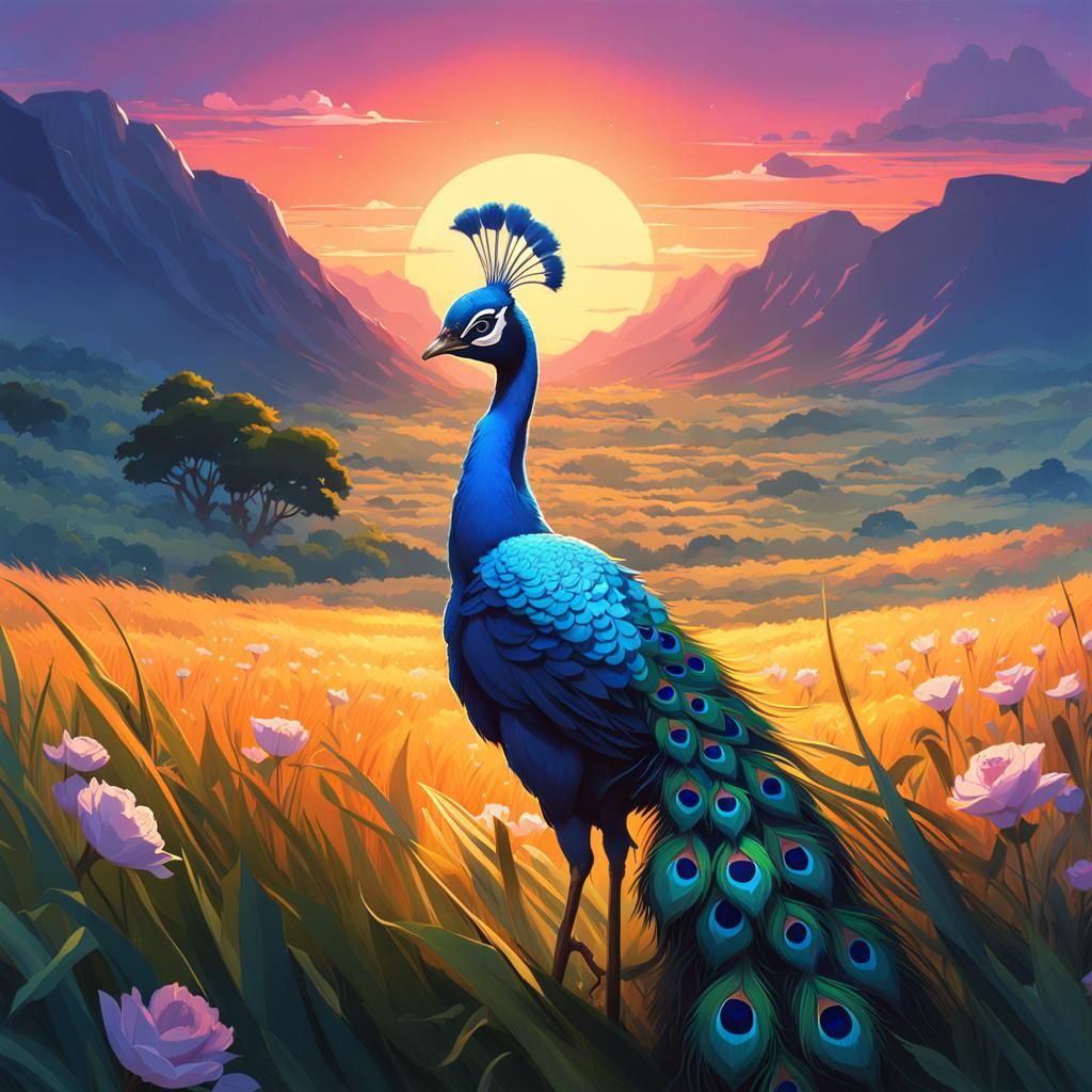 Ethereal Peacock Blooms in Vibrant Indonesian Twilight