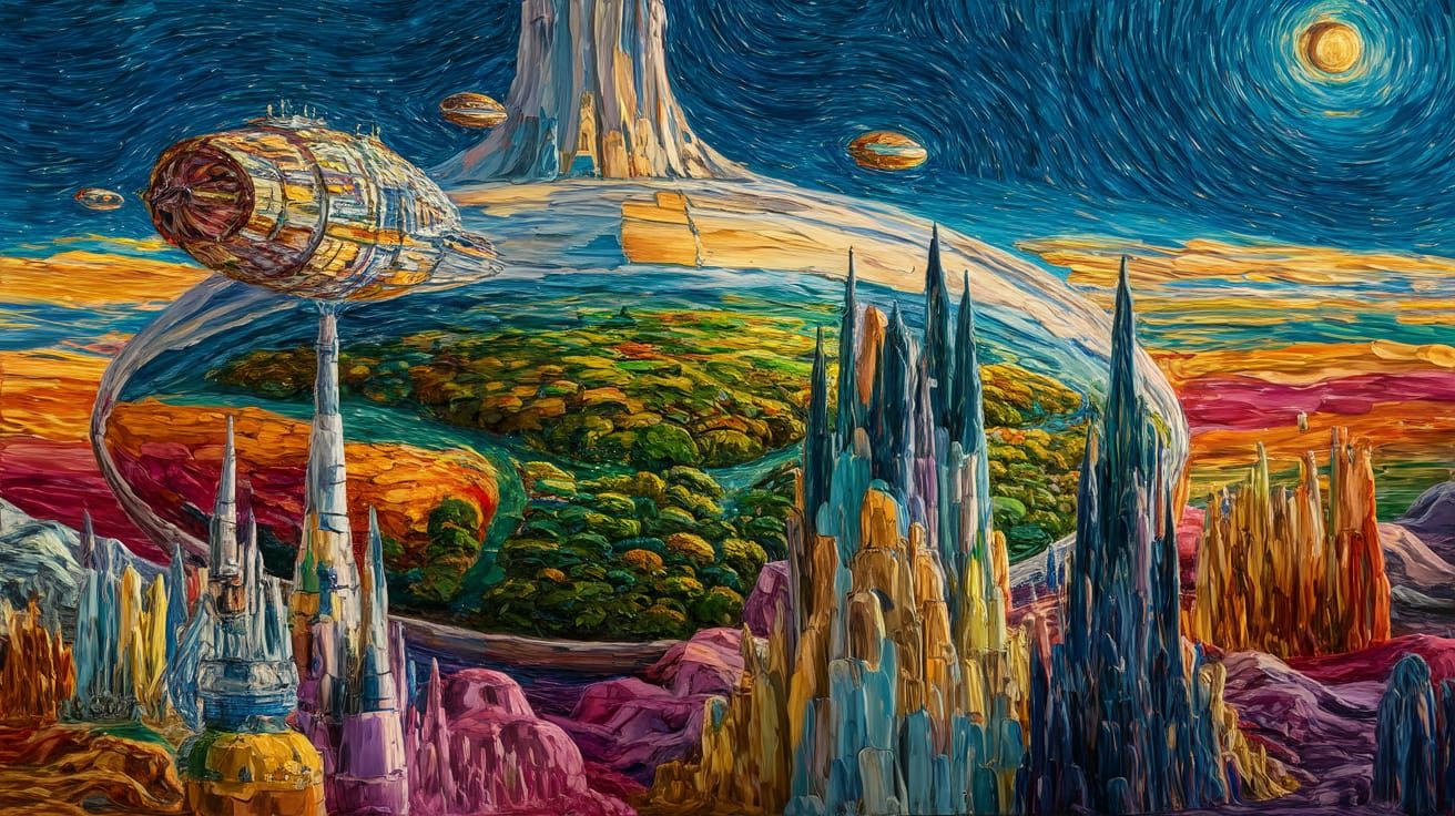 Solarpunk City in Biosphere, Tended by Biomechanics