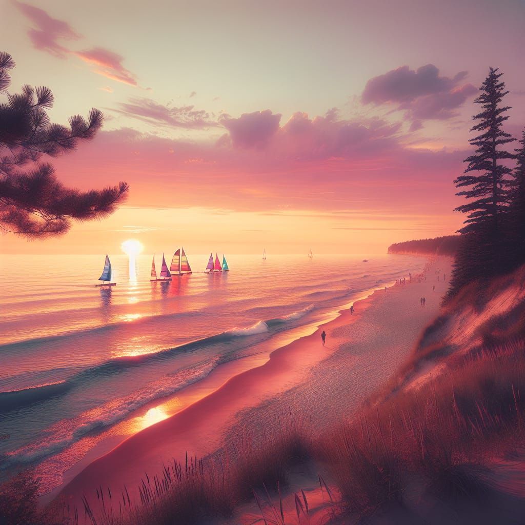 Ipperwash Beach Golden Hour: Serene Sunset Sailing