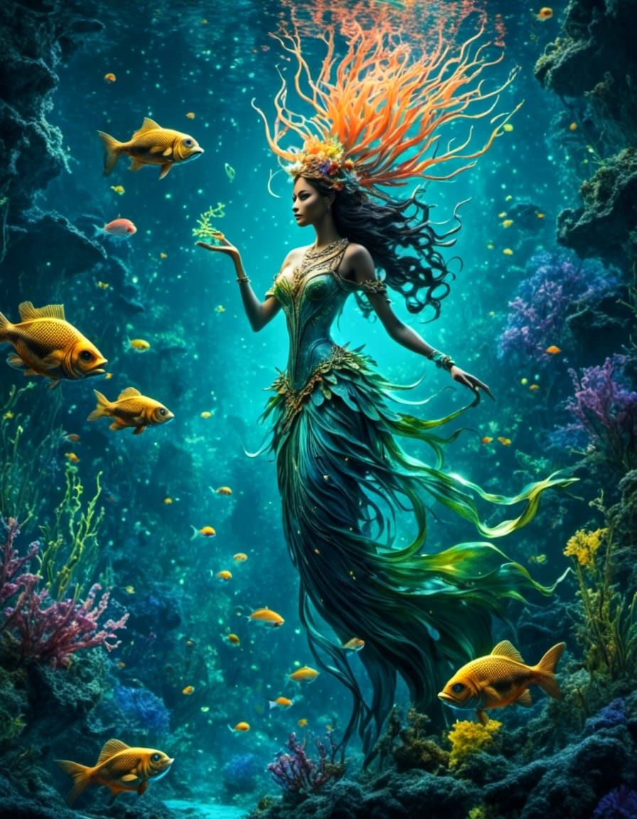 Bioluminescent Undersea Scene with Glowing Creatures