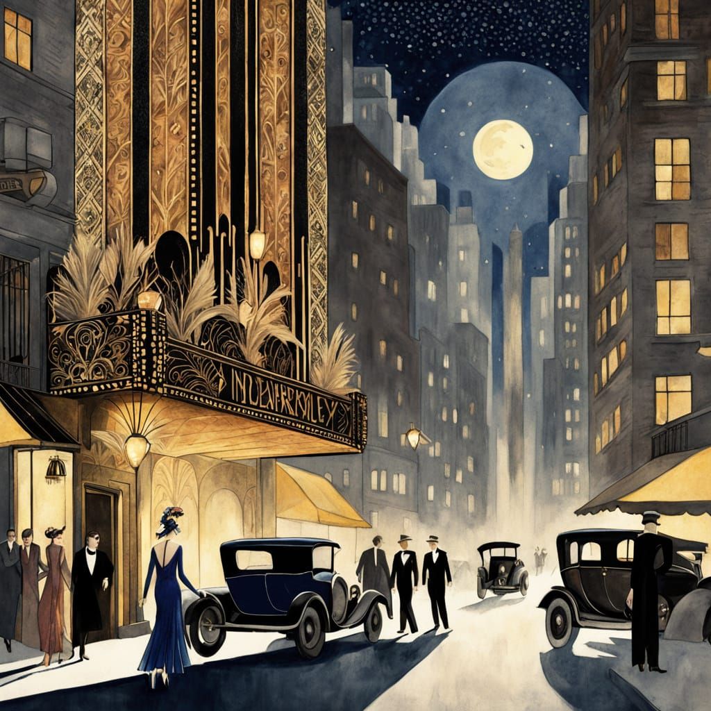 1920s NYC Speakeasy Scene in Art Deco Style