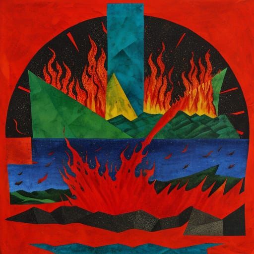 Paper Collage of Fire in the Style of Rufino Tamayo