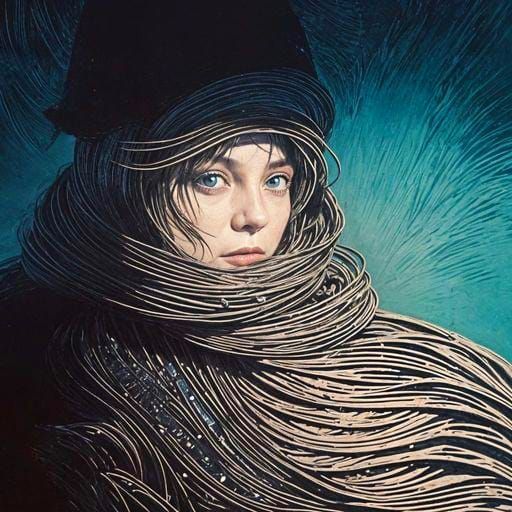 Surreal Moonlit Daydream in Woodcut Style