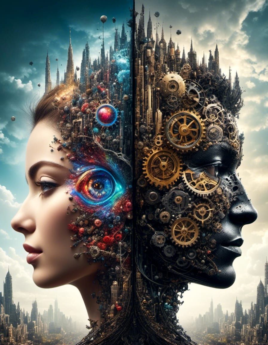 Divided Mind: Mechanical Face Mask Portrait