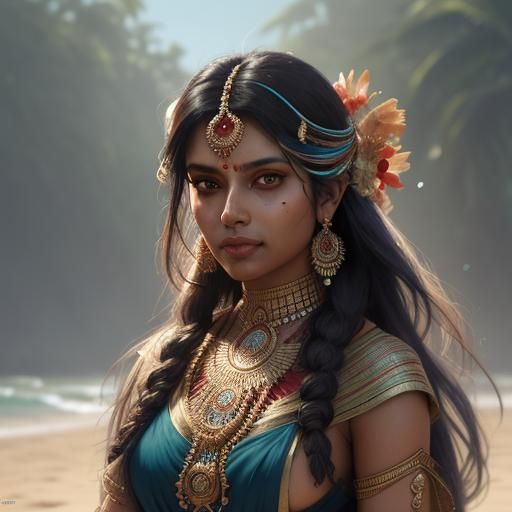 Indian Children Play at Beach: Hyperdetailed Portrait