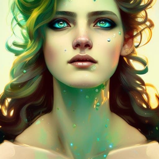 Radiant Jewelry Queen Portrait in Art Nouveau Style