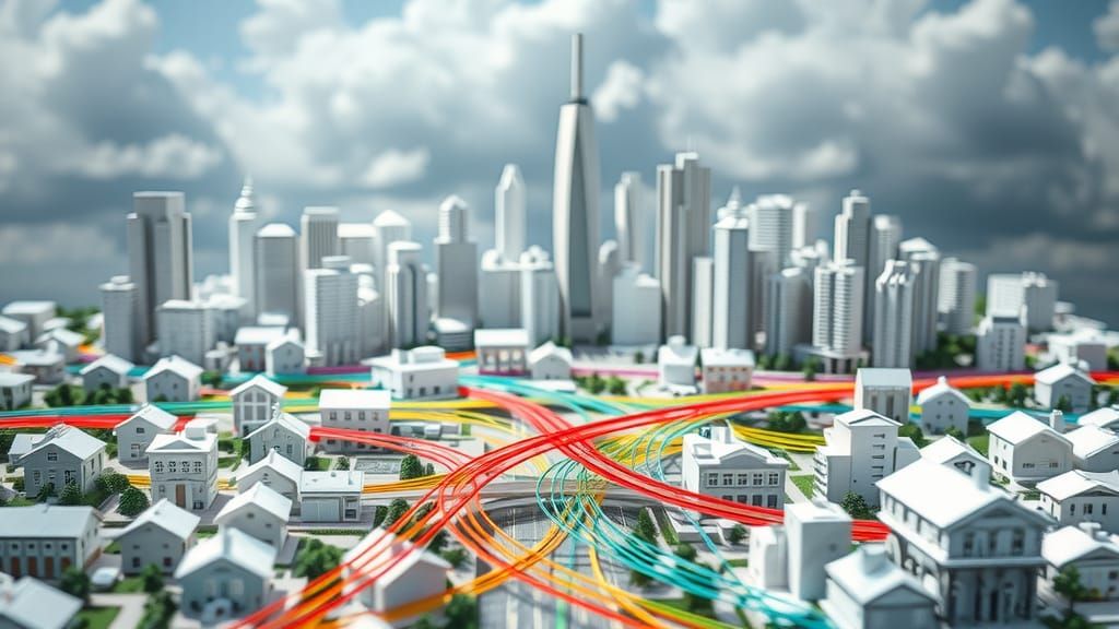 Cardboard City Model with Neon Public Transport