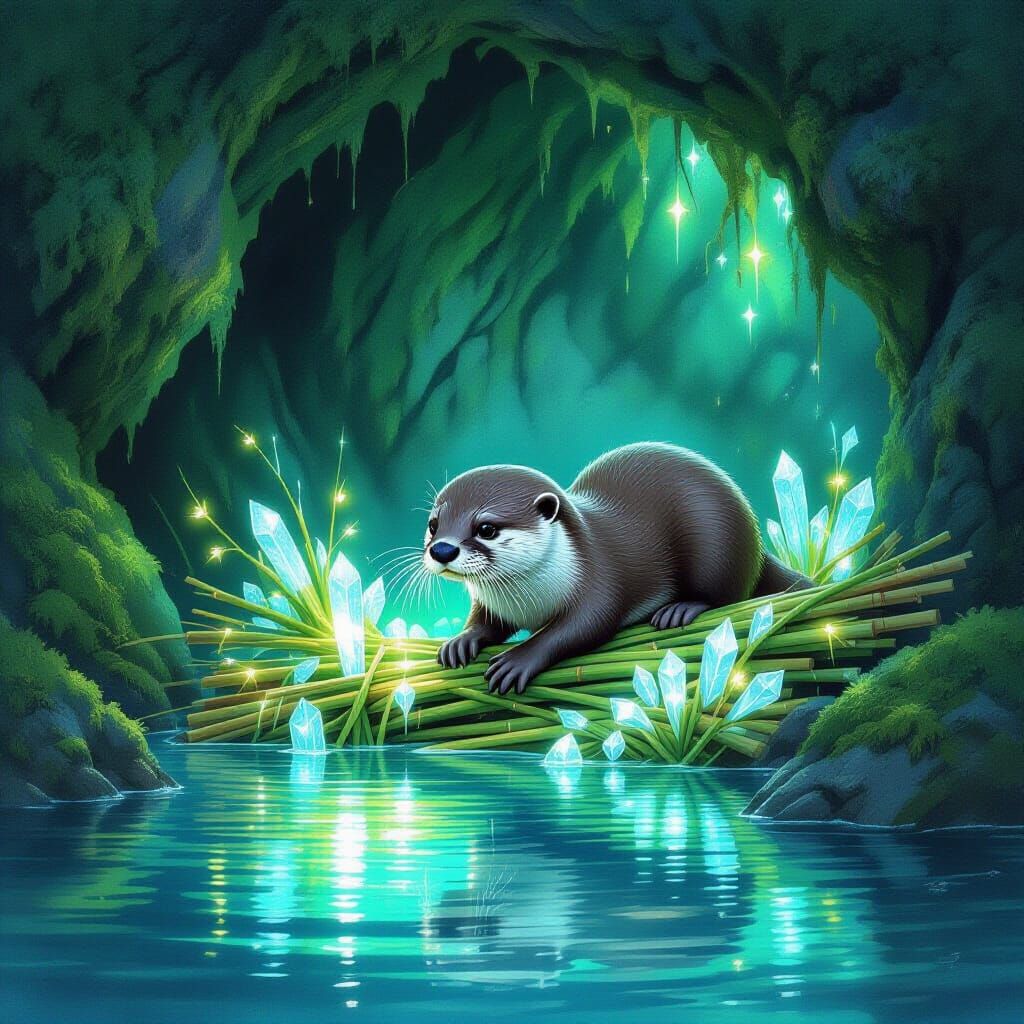 Magical Otter Builds Bioluminescent Dam in Grotto