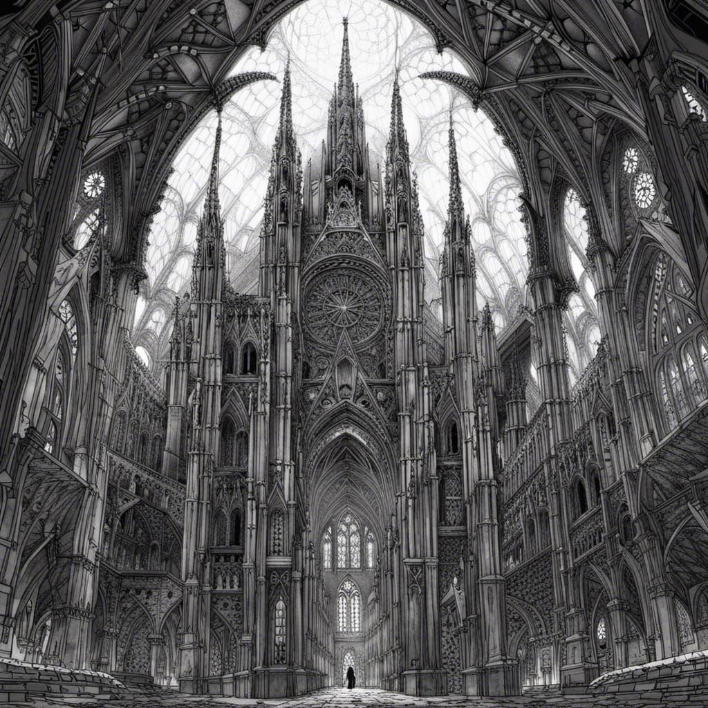Intricate Gothic Cathedral in Manga Style
