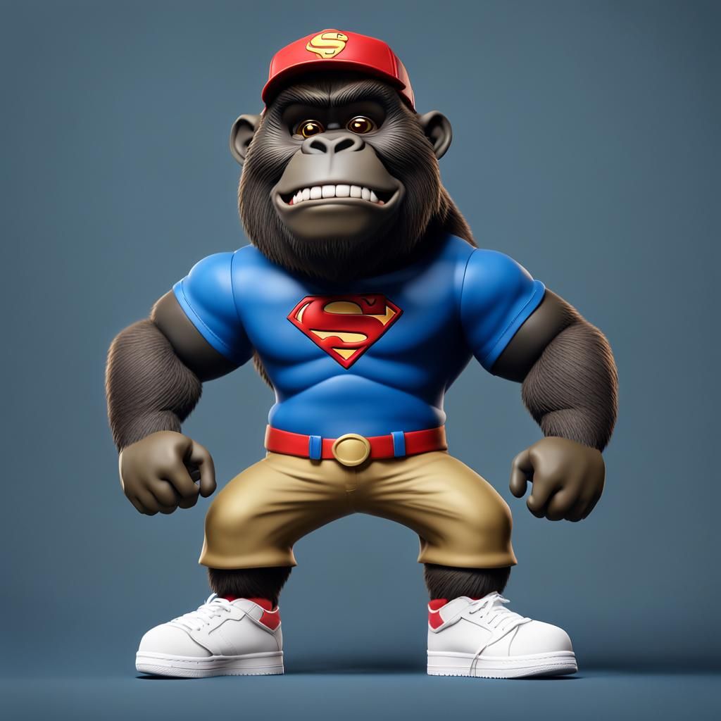 Funko Gorilla Figure Wearing Superman Outfit, 3D Render
