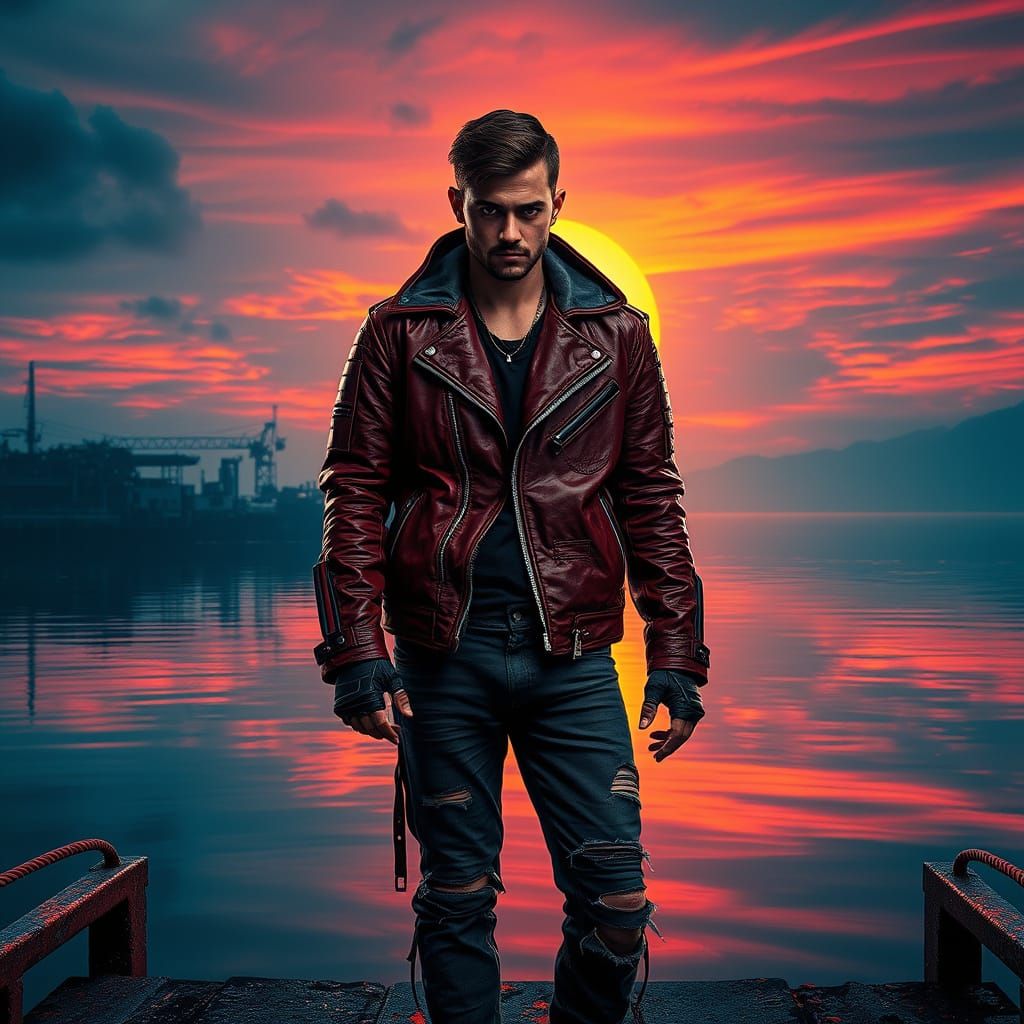 Cyberpunk Sailor Embracing Rebellion in a Futuristic Dock