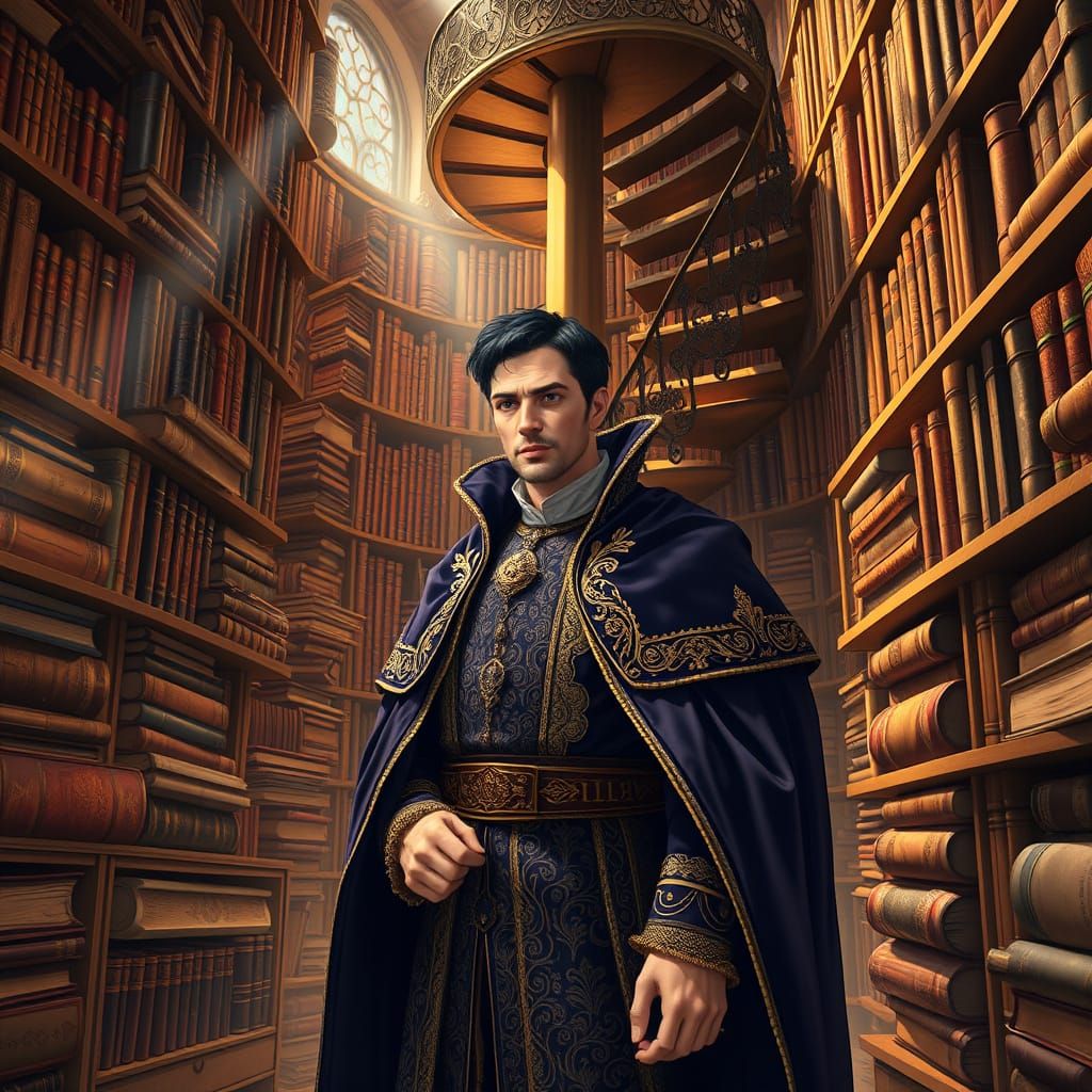 16th Century Bookstore Scene in 3D Anime Style