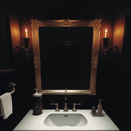 Surreal Bathroom Mirror in Sinister Dark Ambiance