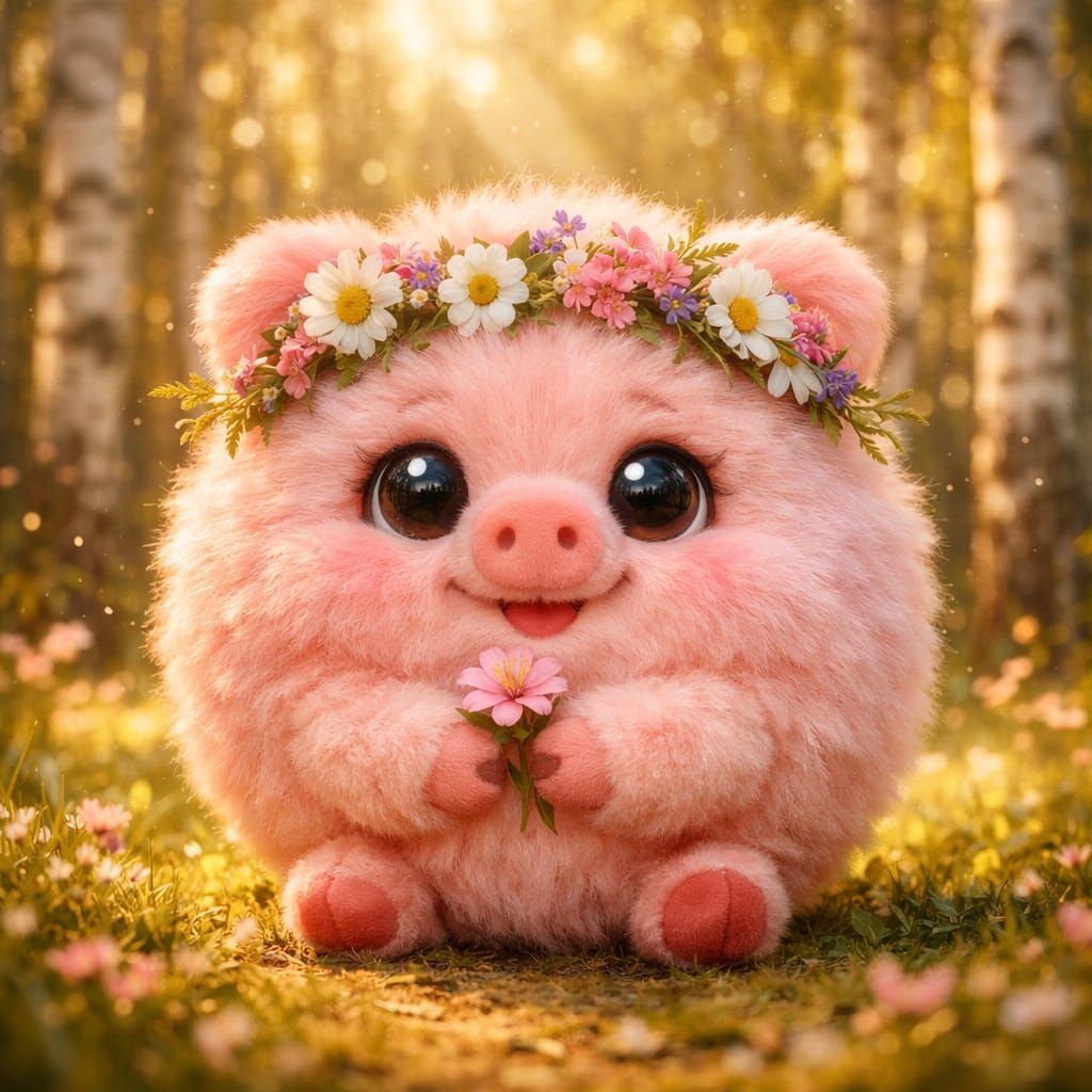 Adorable Fluffy Pig in Magical Forest