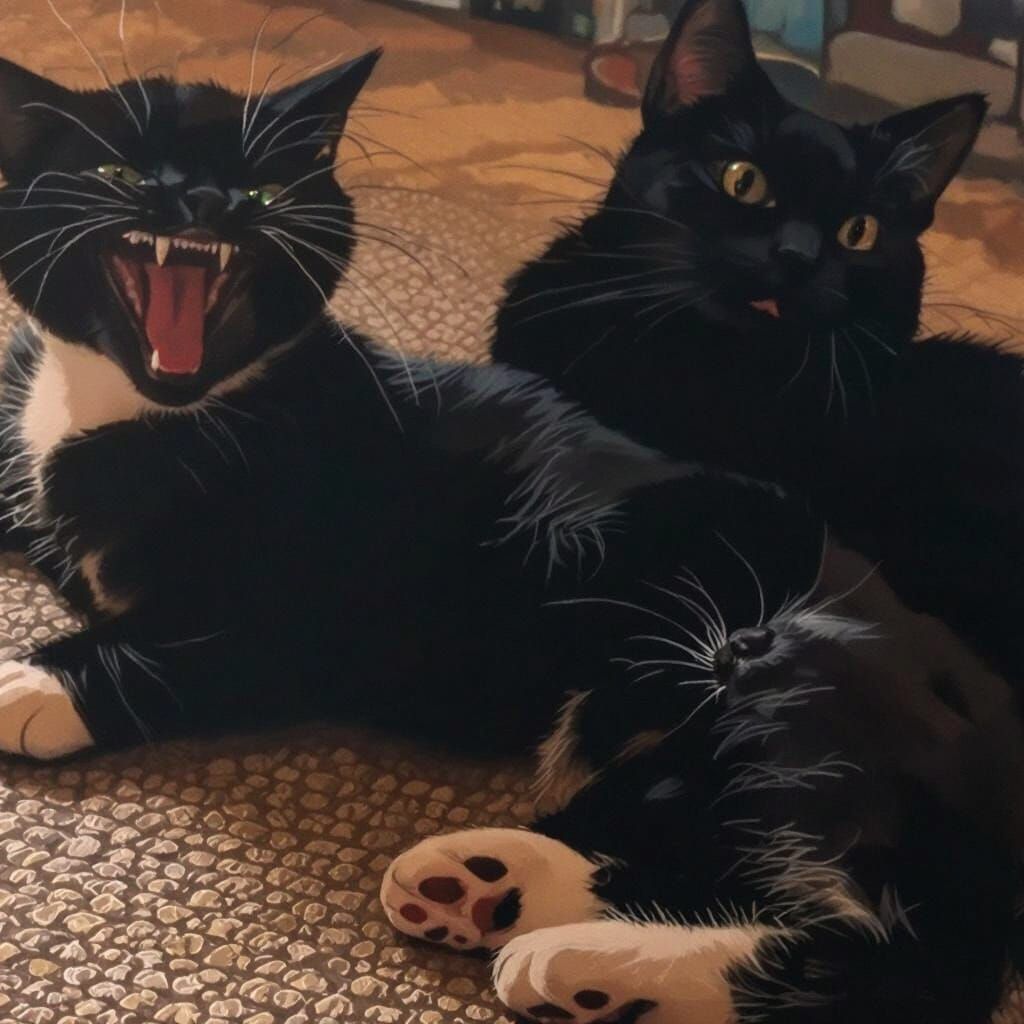 Mid-Century Japanese Painting of Cats