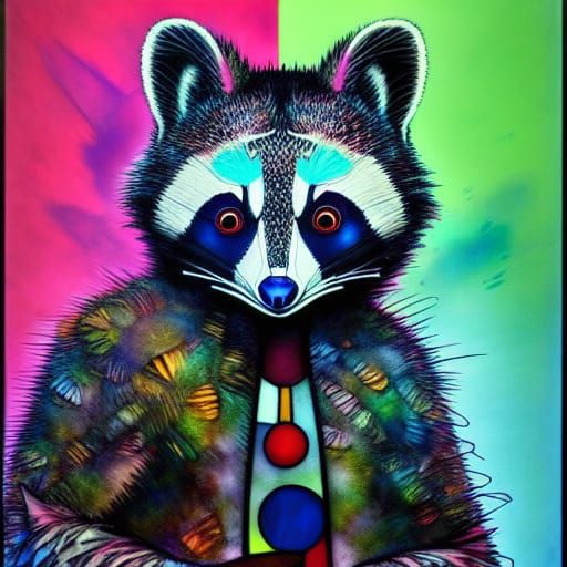 Hyperrealistic Stained Glass Trash Panda Portrait in 8K