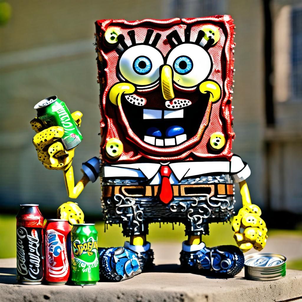 Spongebob Sculpture Made of Trash Art