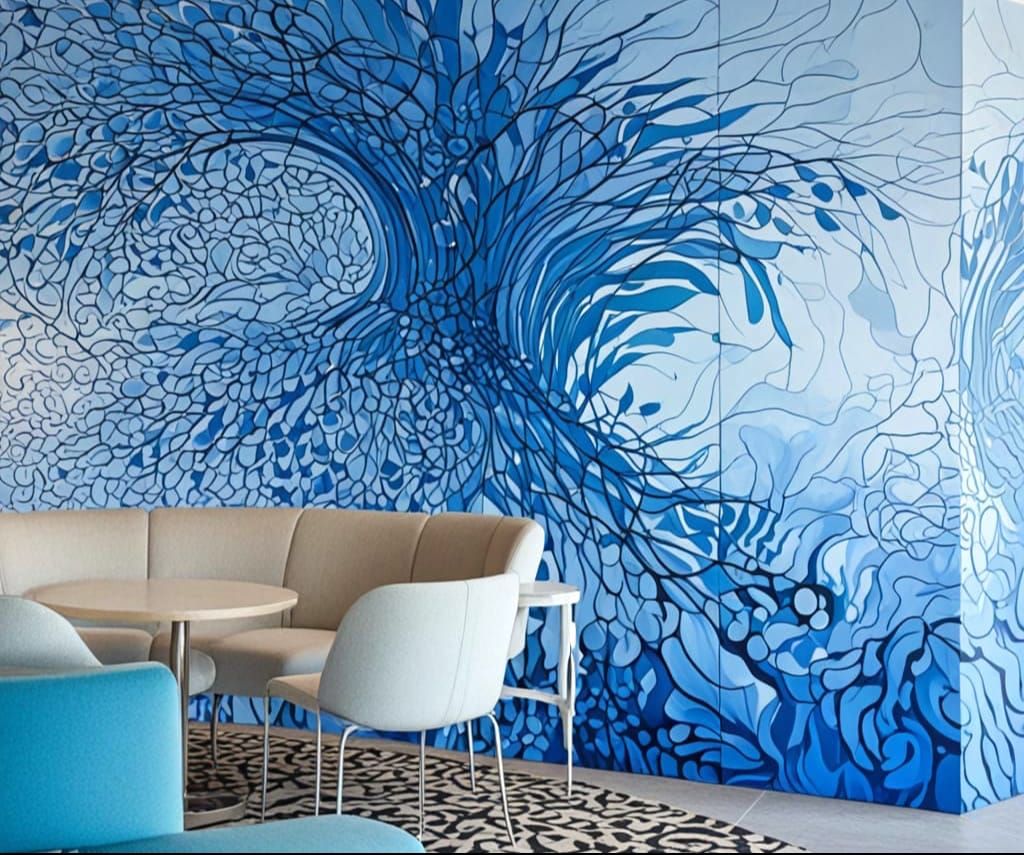 Elegant Postmodern Mural Unfolds as Indoor Art