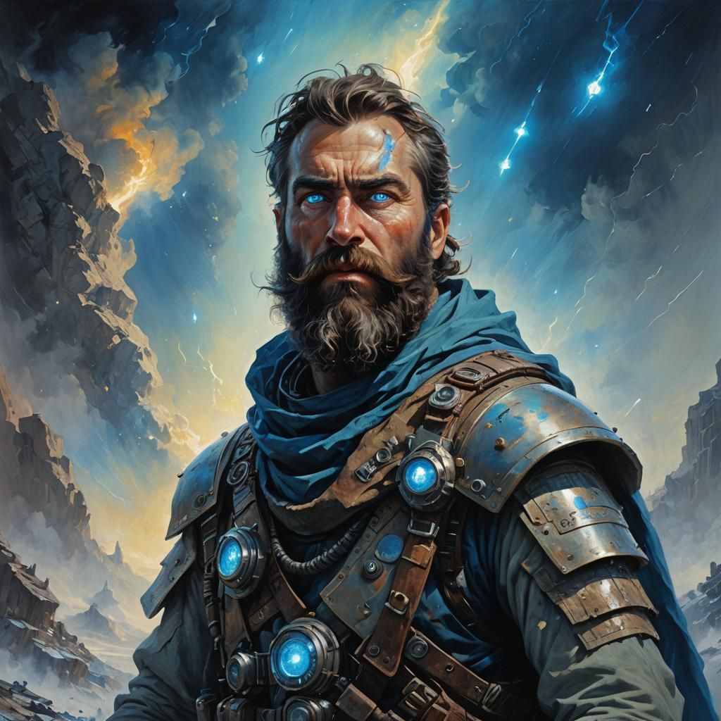 Bearded Space Warrior Portrait with Glowing Eyes