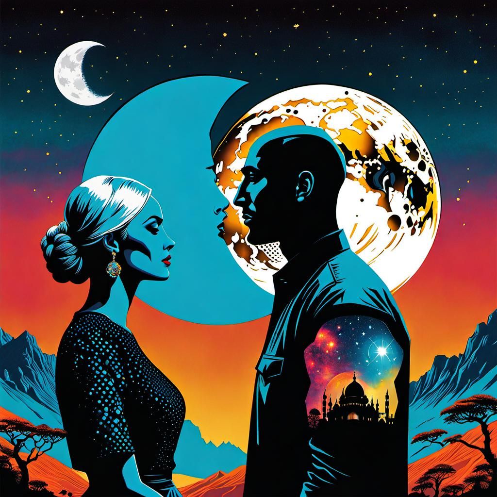 Surreal Double Exposure Collage of Lovers in Fantasy World