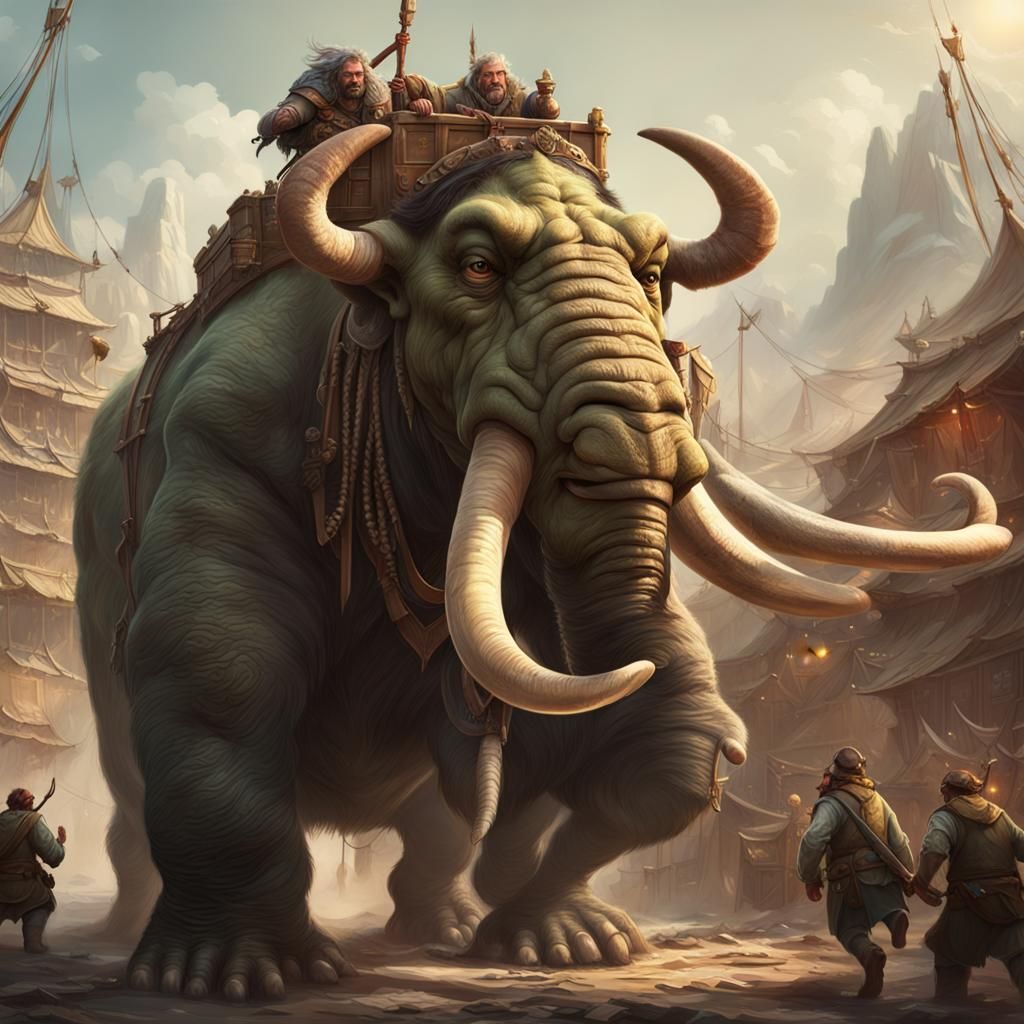 Ogre Rides a Cargo Mammoth: Hyperdetailed Portrait