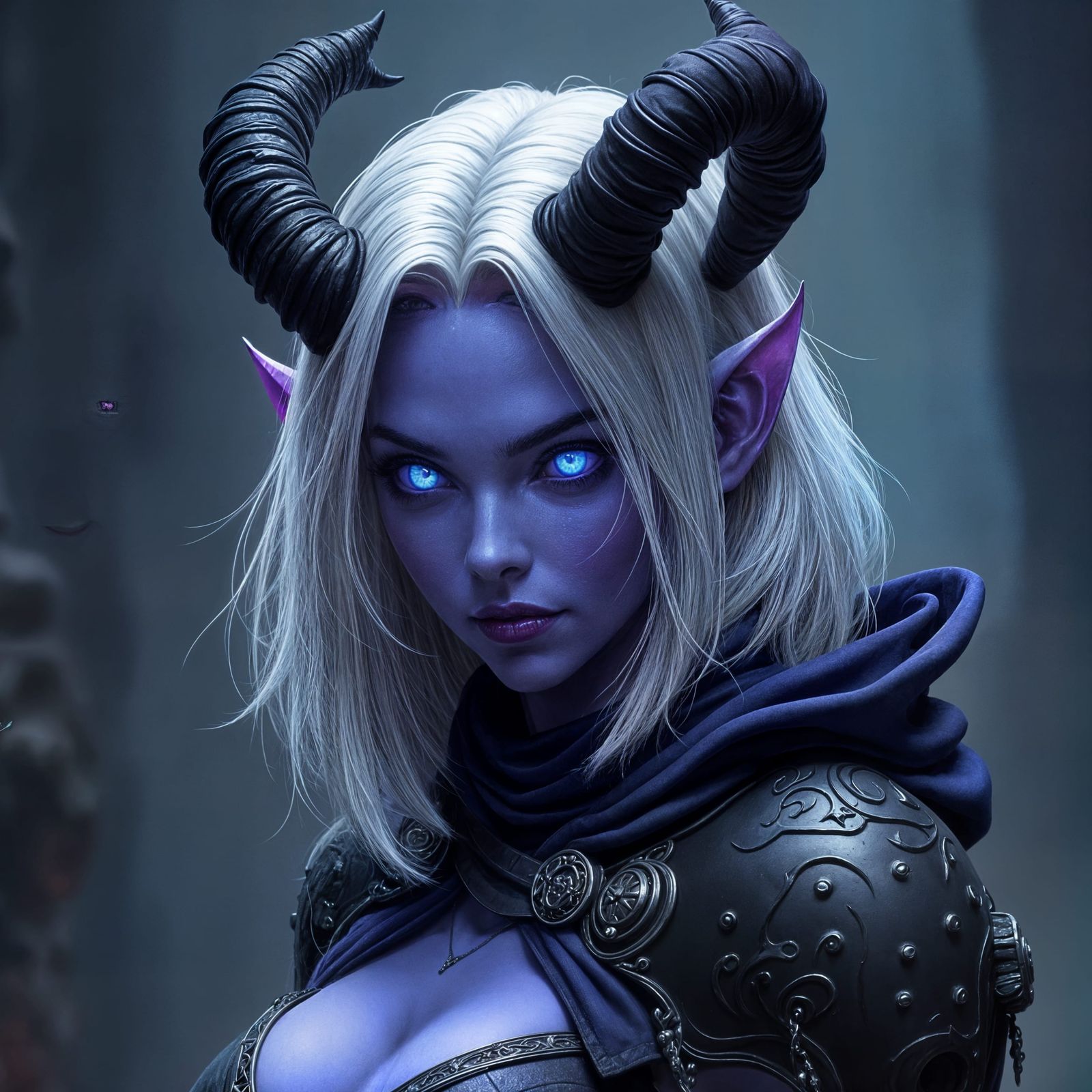 Elegant Tiefling Rogue in Dark Fantasy Style