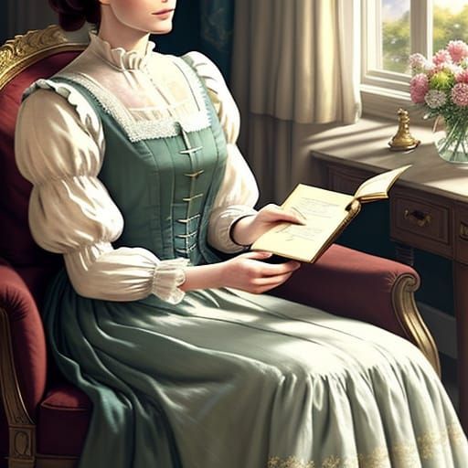 Elizabeth Bennet Reading in Sunlight, Painterly Style