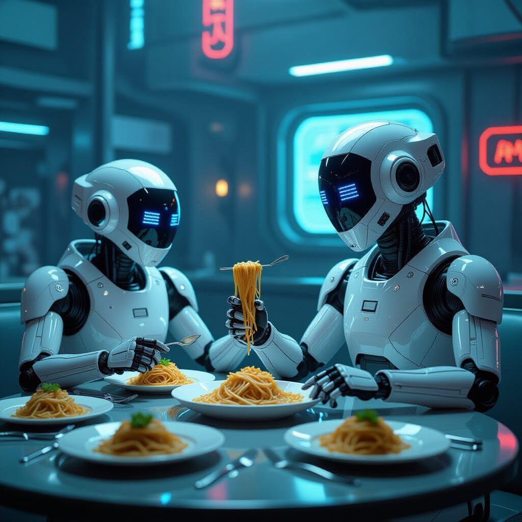 Android Cyberpunk Feast of Fiberoptics and Circuits