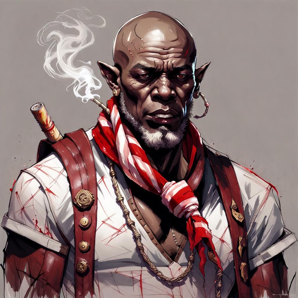 Intimidating Cyberpunk Half-Orc Leader Portrait