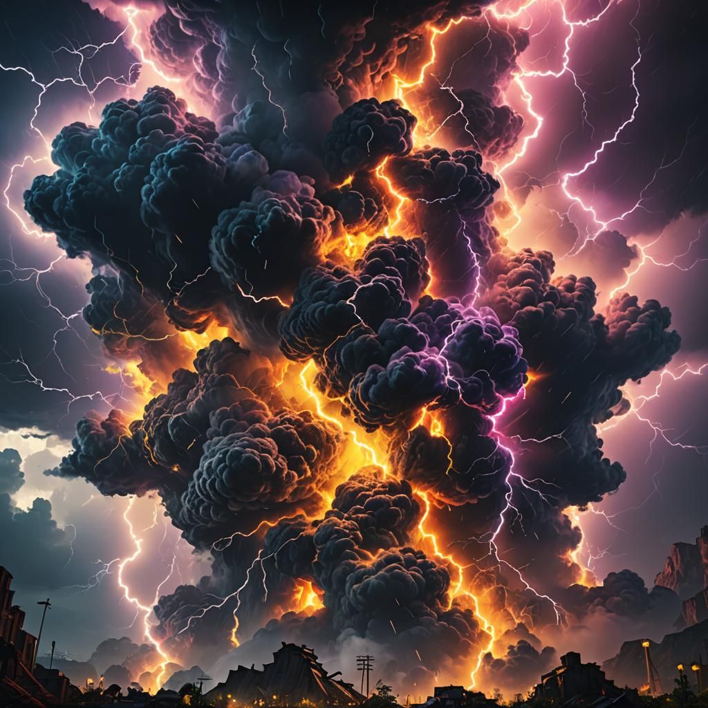 Vibrant Neon Storm with Yellow Lightning