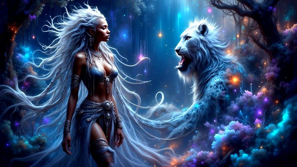 Bioluminescent Forest Guardian in African Style