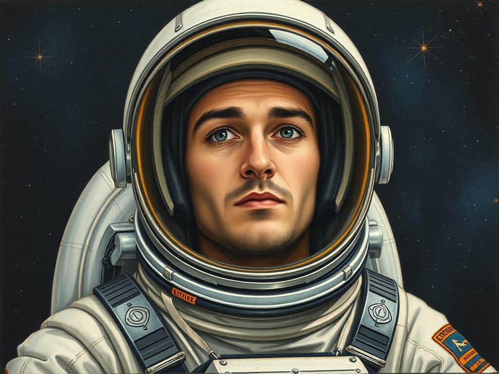 Astronaut Portrait in Renaissance Style with Starry Space Ba...