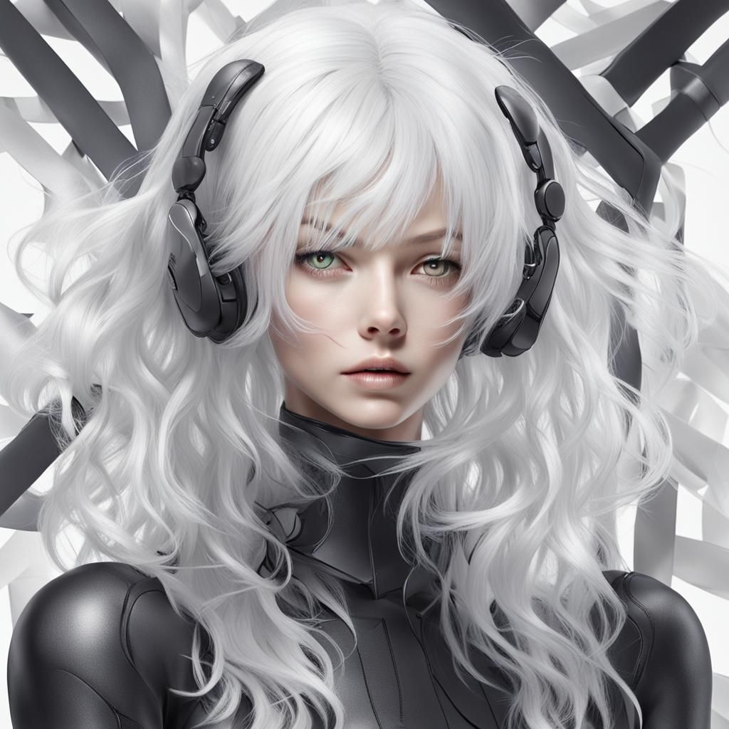 Girl with White Hair in Bodysuit