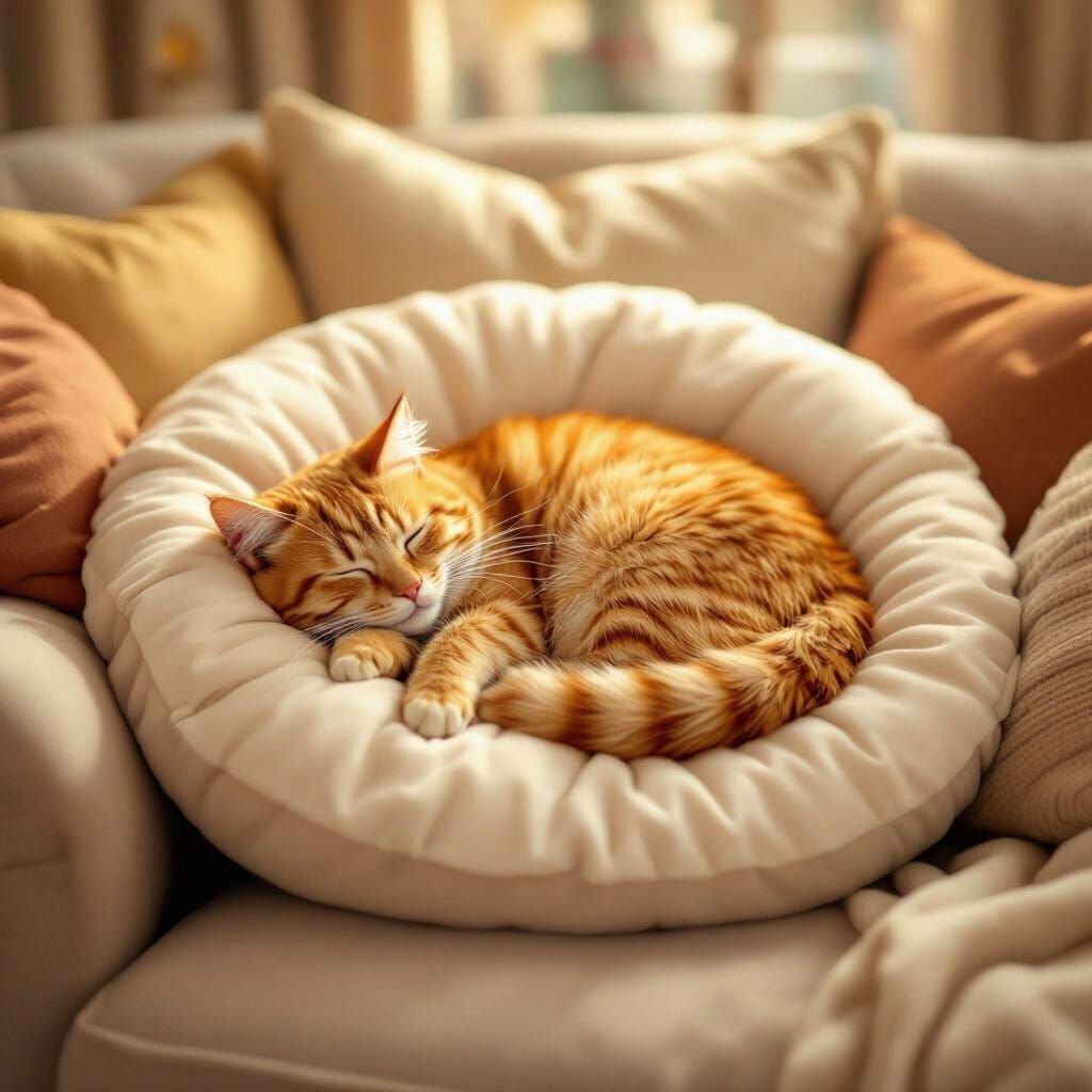 Orange Cat Sleeping on Sofa as Digital Art