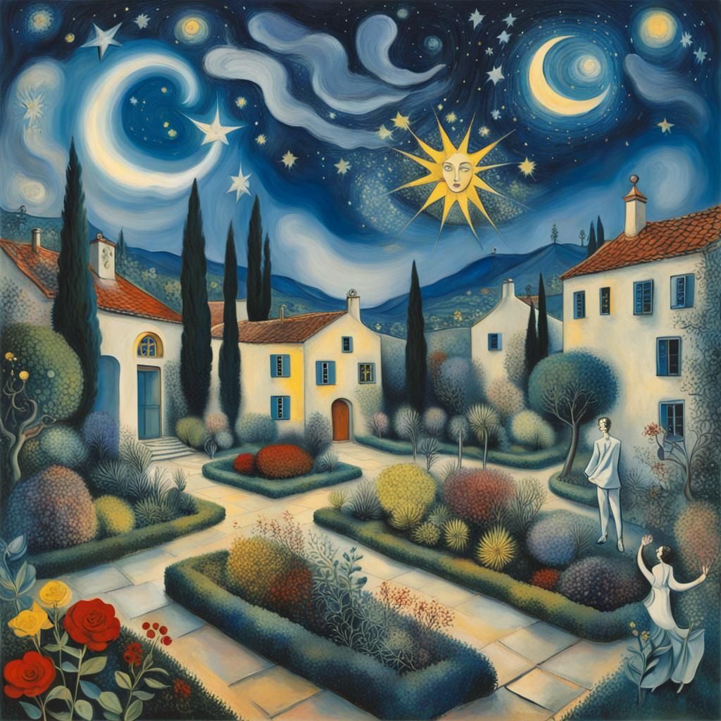 Surreal Garden Scene in Eclectic Fusion Style