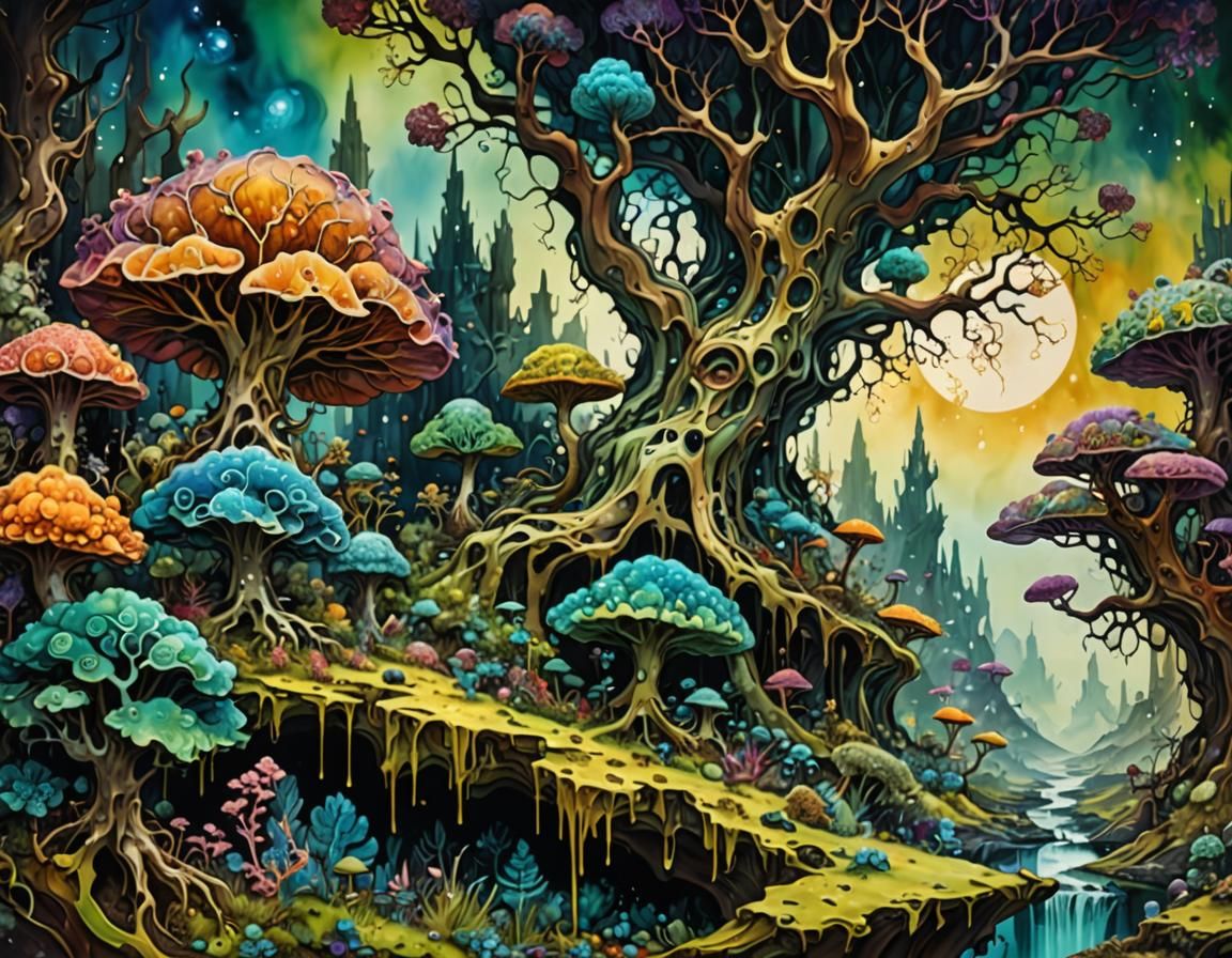 Surreal Mandelbulb Landscape with Alcohol Ink Art