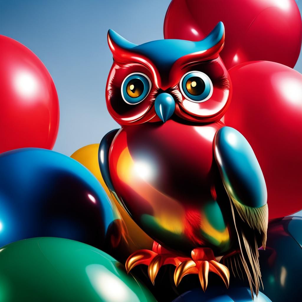 Owl in Flight with Balloon