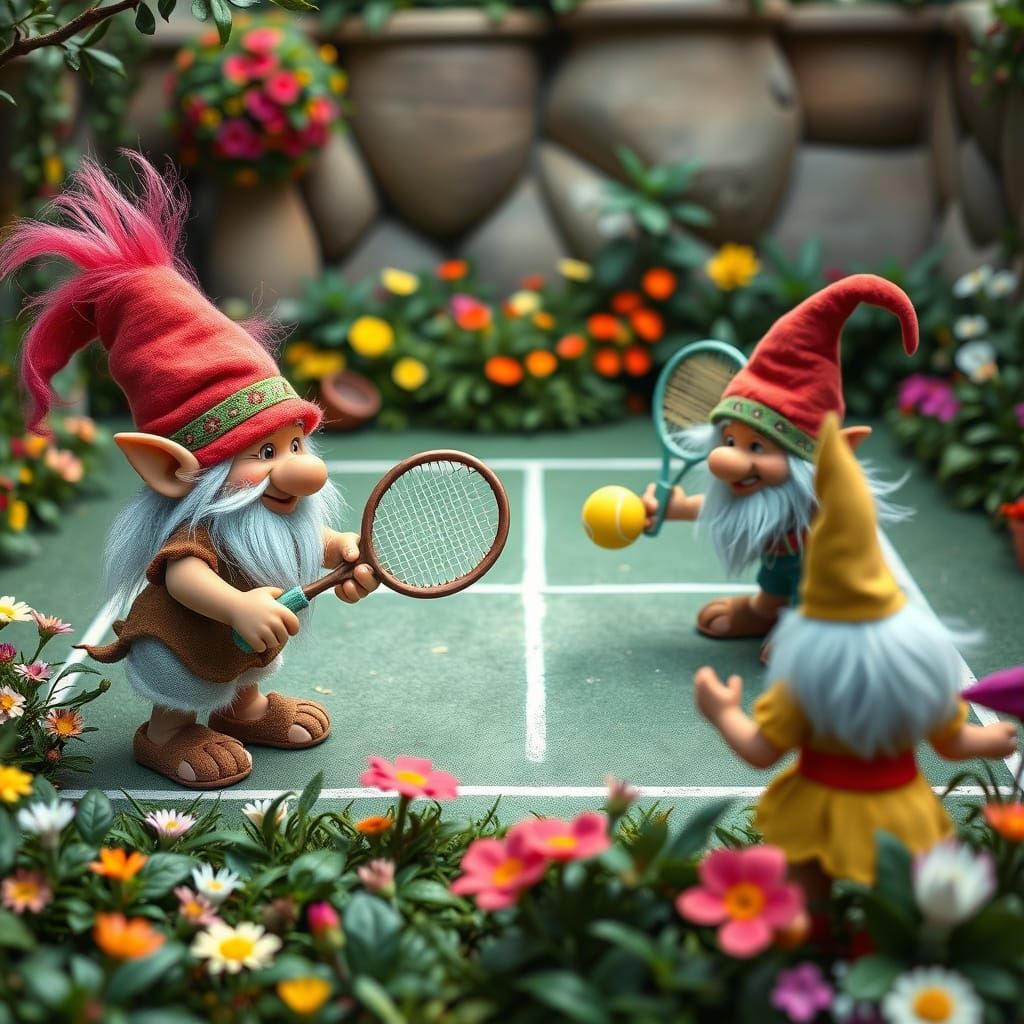 Trolls and Gnomes in Joyful Tennis Match