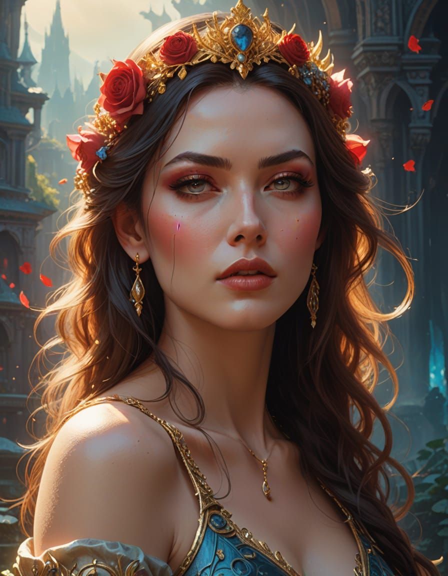 Regal Fantasy Queen in Gilded Throne