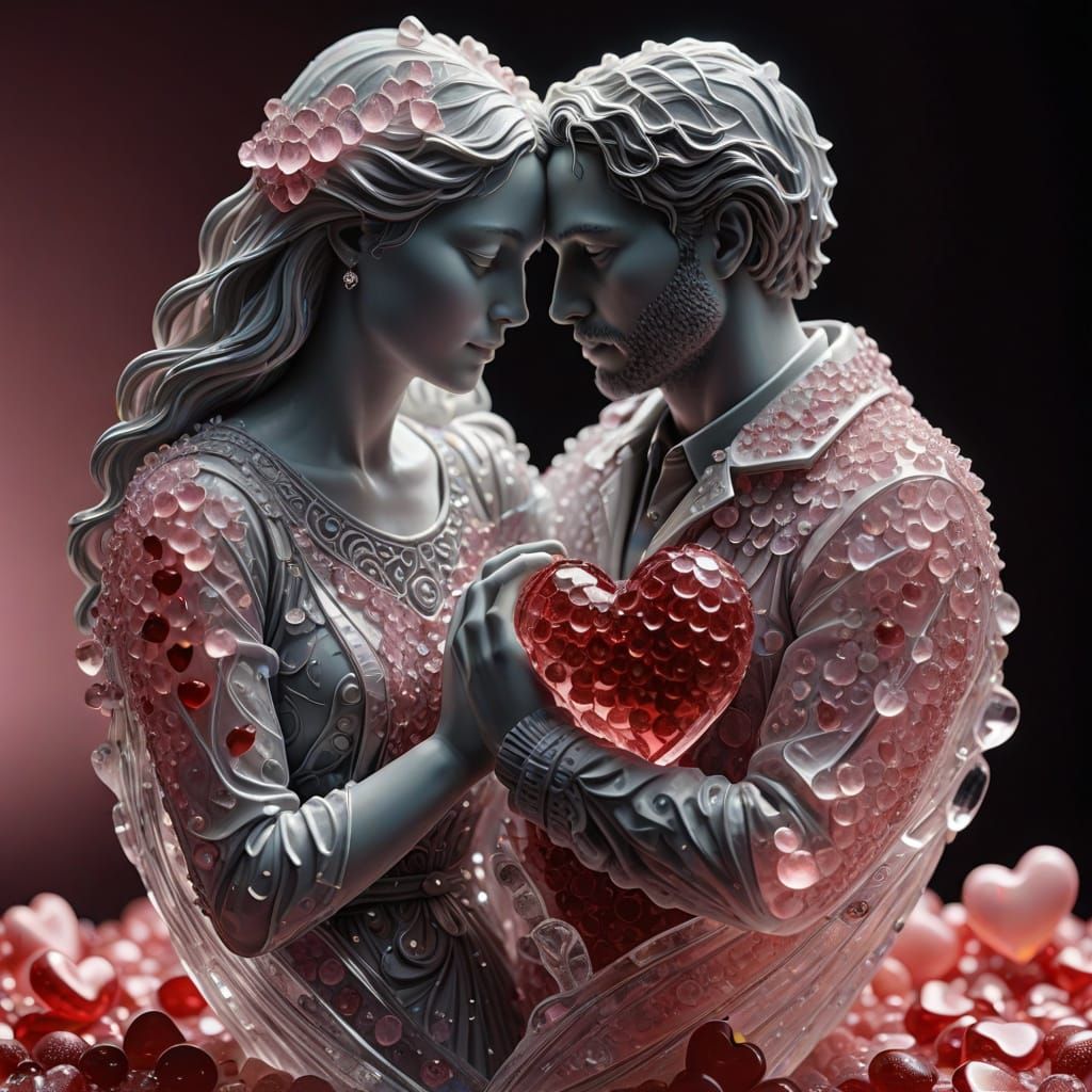 Crystal Heart Sculpture in Soft Pink and Magenta