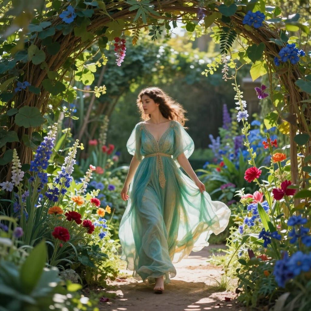 Woman in Lush Gardens of Babylon