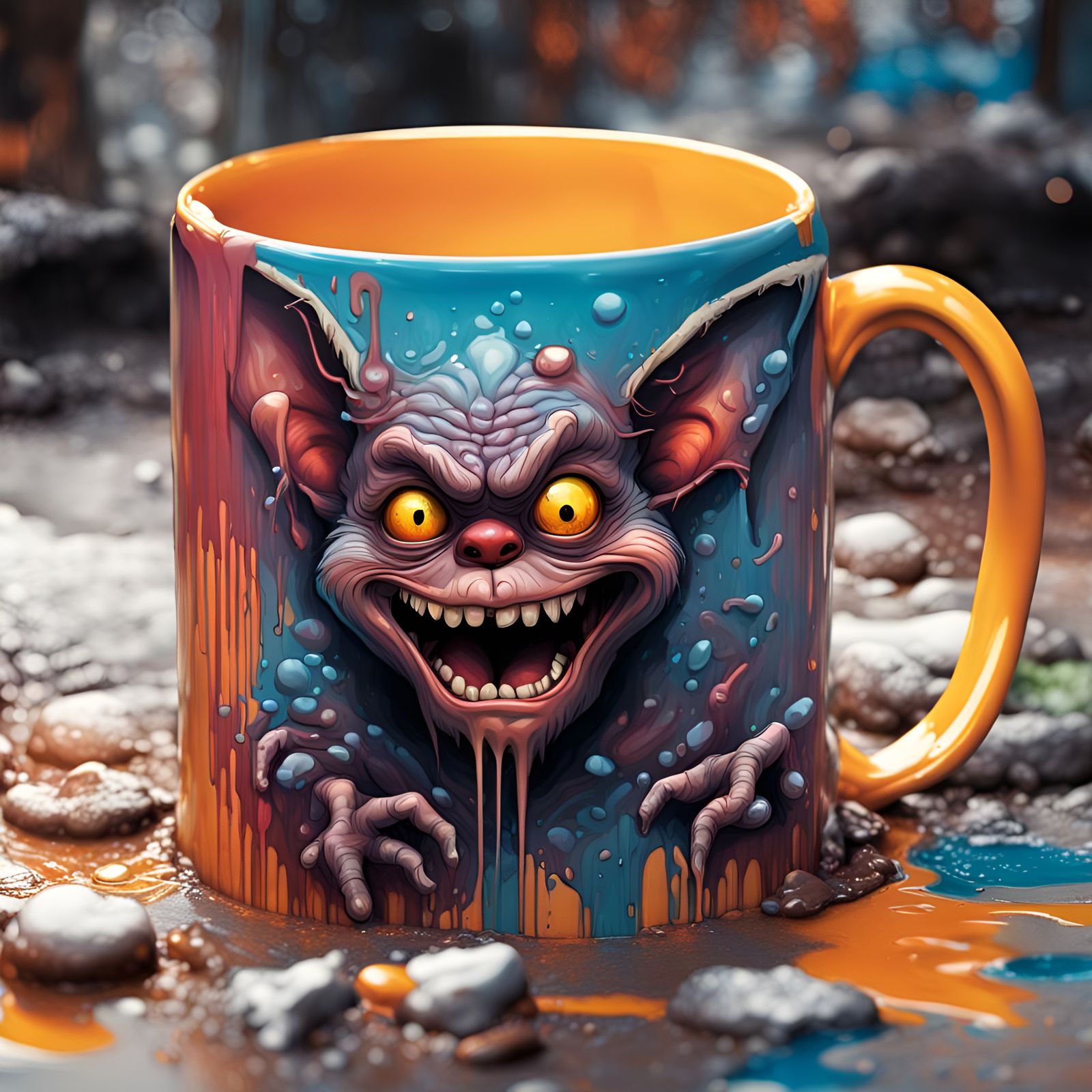 Gizmo Gremlin Graffiti Art Peeking From Coffee Mug
