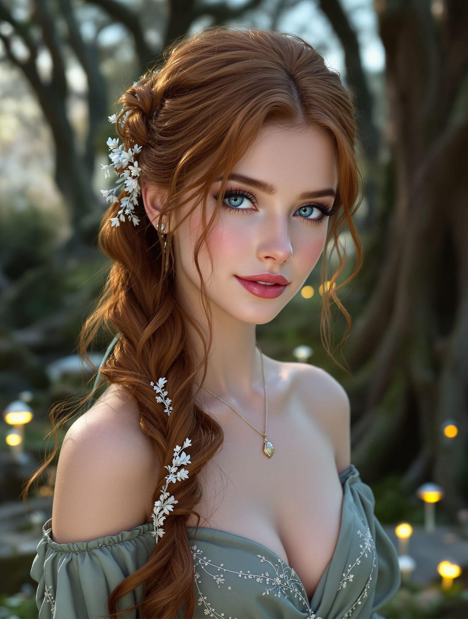 Ethereal Woman in Enchanted Forest at Twilight