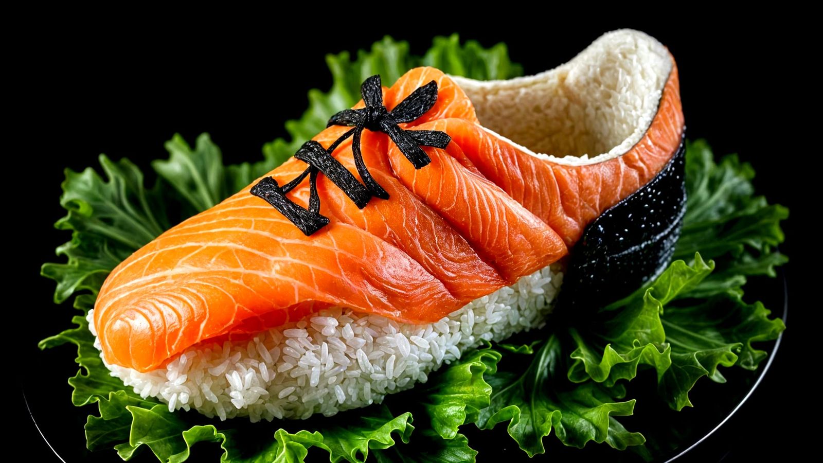 Shoe-Shaped Sushi Platter with Seaweed Stripes