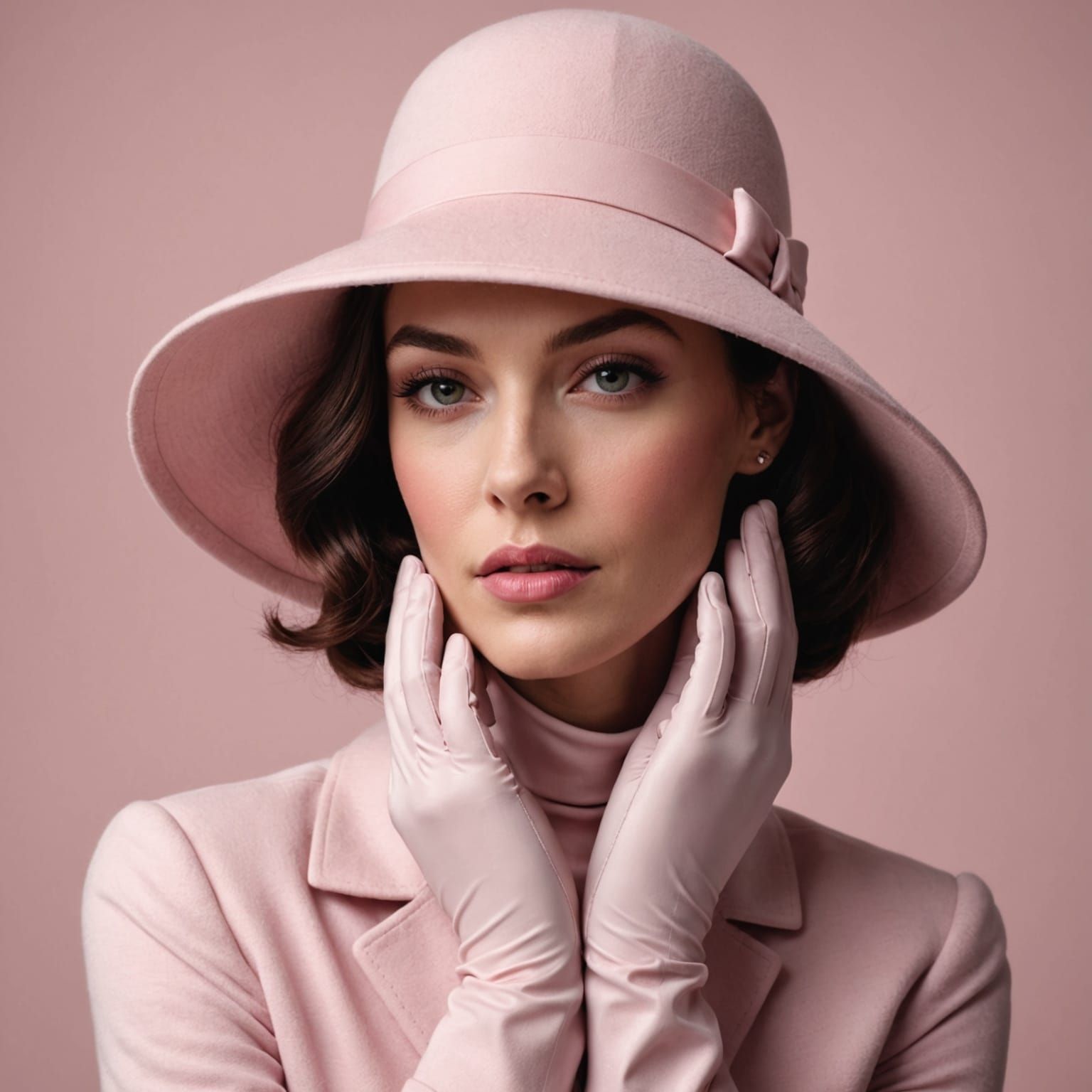 Elegant Woman in Pink Hat and Gloves