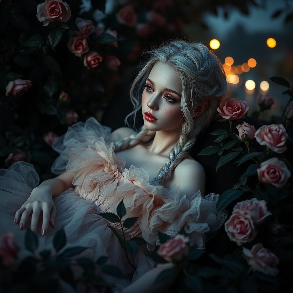 Eerie Garden Portrait of Woman in Blush Dress