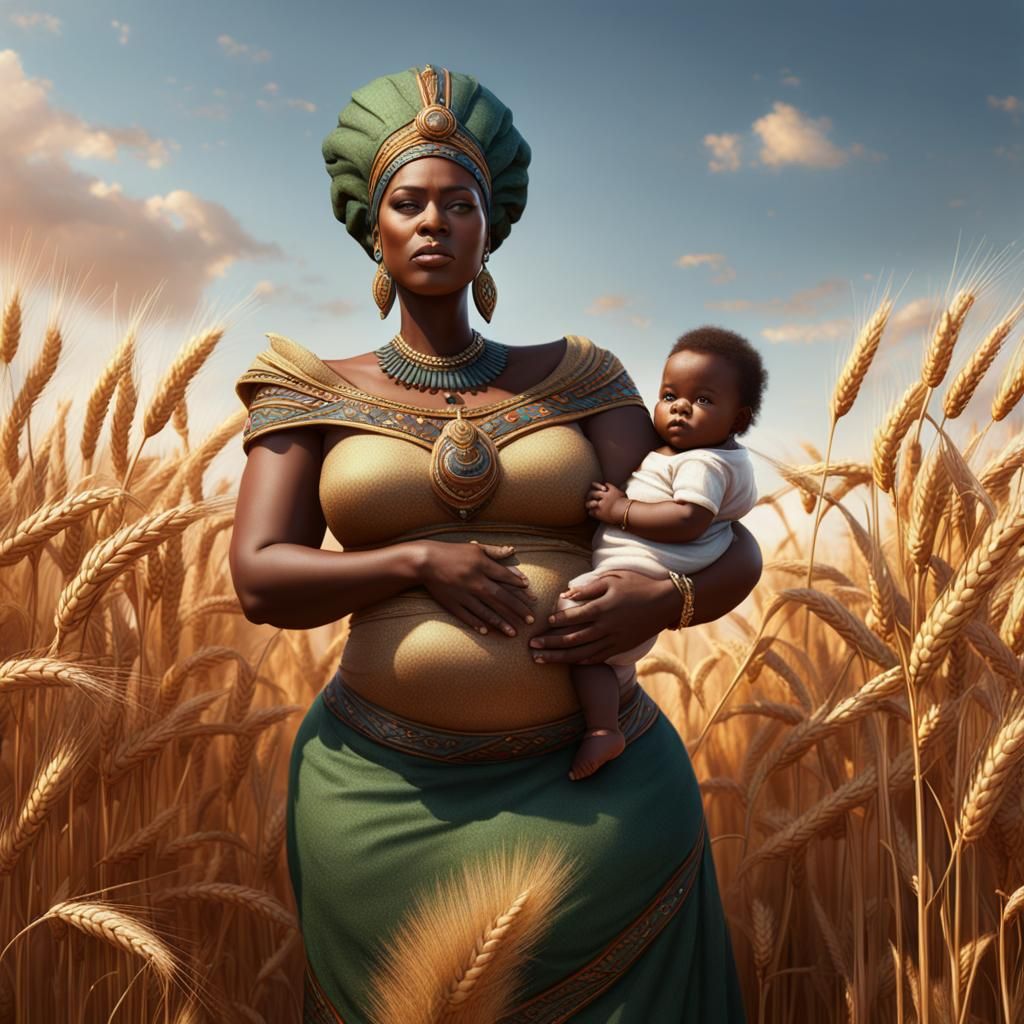 BBW African Queen Goddess in Wheat Field