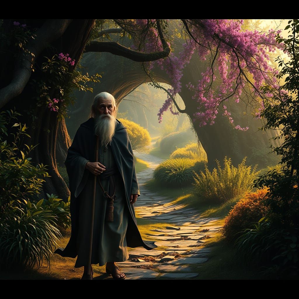 Aged Pilgrim in Luminous Daylight