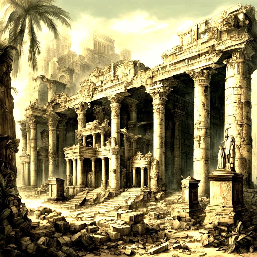 Lost City of Atlantis Ruins in Historical Style